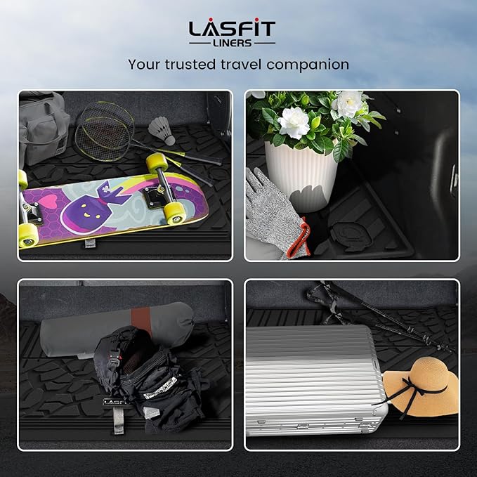 LASFIT Trunk Mat for Jeep Wrangler Unlimited 4XE 2021-2024 2025 4 Door with Subwoofer, Plug-in Hybrid EV-Gas (PHEV), All Weather TPE Custom Fit Cargo Mat Trunk Liner Cargo Liner, Black