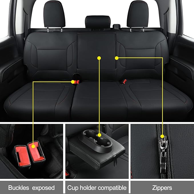 LUCKYMAN CLUB Custom Fit Seat Covers for 2019-2024 2025 Chevy Silverado Sierra 1500 Crew Cab, 2020-2024 2025 Silverado Sierra 2500 3500 Crew Cab (Black&Red)