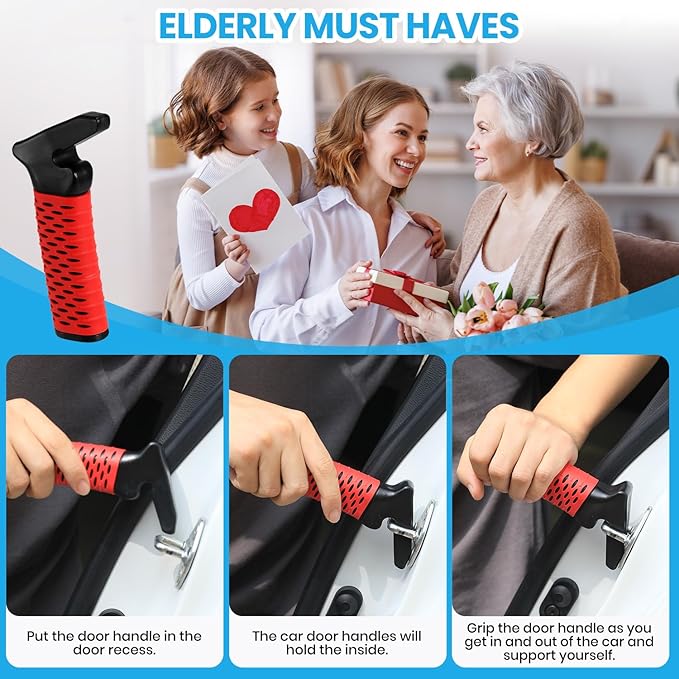 Car Door Handle for Elderly, Car Handle Assist Support, Portable Elderly Assistance Mobility Aids for Getting Out of Car, Auto Grab Cane Nylon Strap for Seniors and Handicapped, Red