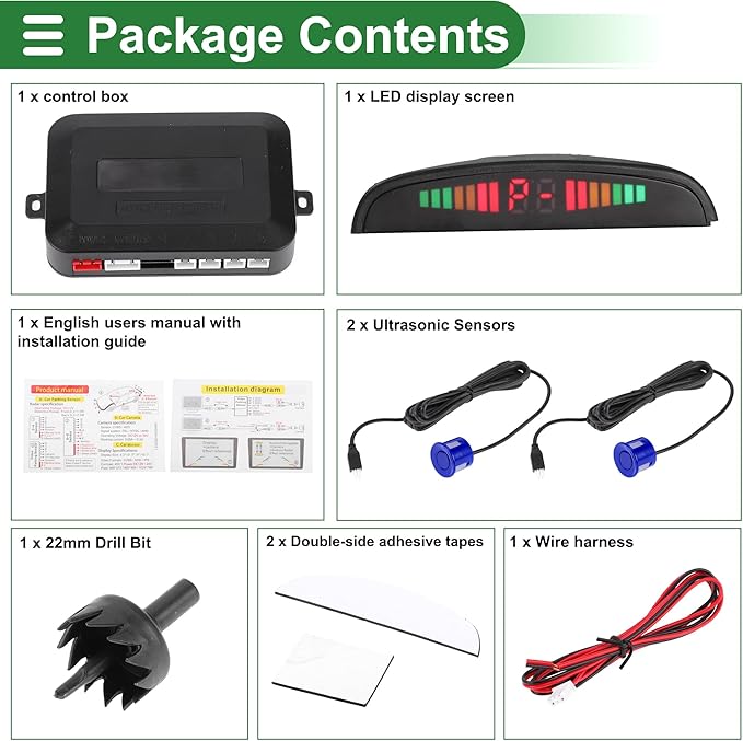 Motoforti Universal Car Auto Vehicle Reverse Backup Radar System Reverse Parking Sensors Alarm Buzzer Reminder Distance Detection Dark Blue 2Pcs Parking Sensors