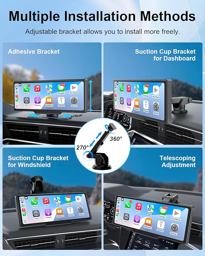 Carplay Screen for Car, 10.26’’ HD Wireless Apple Carplay & Android Auto Touch Screen, with Backup Camera, Car Play Radio Screen, GPS Navigation/Mirror Link/Voice Control/Bluetooth/FM, Plug & Play