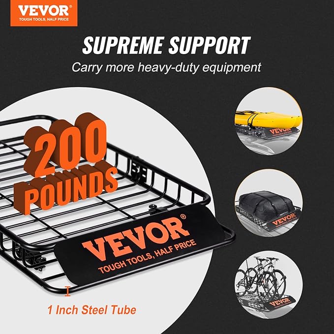 VEVOR Roof Rack Cargo Basket, 64" x 39" x 6" Rooftop Cargo Carrier with Extension, Heavy-Duty Steel 200 LBS Capacity Universal Roof Rack Basket, Luggage Holder for SUV, Truck