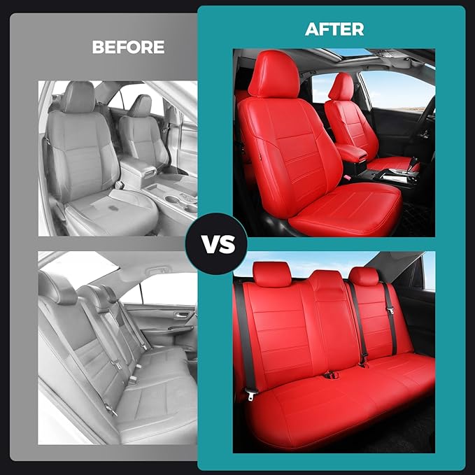 for Toyota Camry Seat Covers SE XSE SE Sport 2012 2013 2014 2015 2016 2017 - Custom Fit Car Seat Covers Full Set, Waterproof Breathable Leather Seat Covers for Cars, Red Not for Hybrid