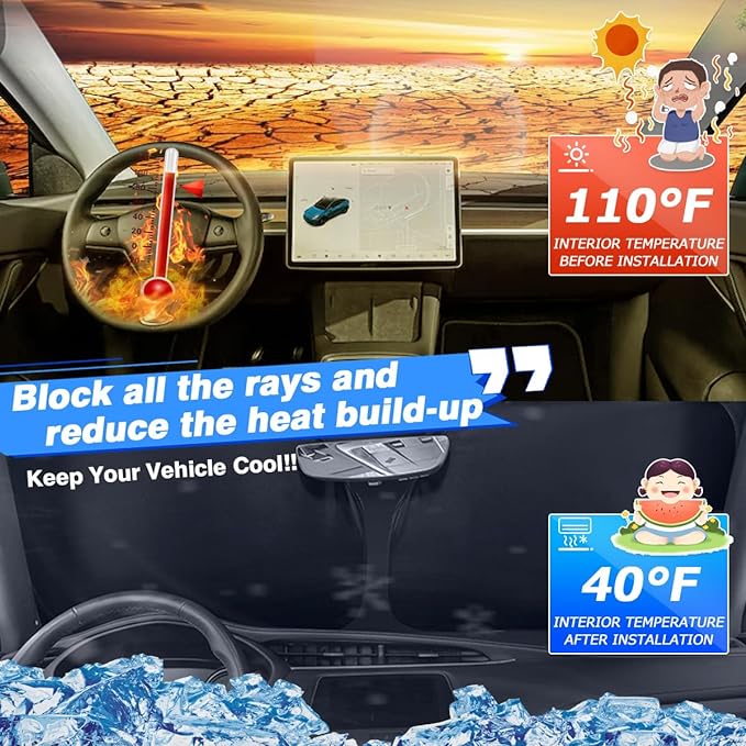 Windshield Sun Shade for 2017-2022 Ford Super Duty F250 F350 F450 F550 Thicken 6-Layer Foldable Front Window Sunshade Sun Visor Protector Block UV Rays Keep Vehicle Cool