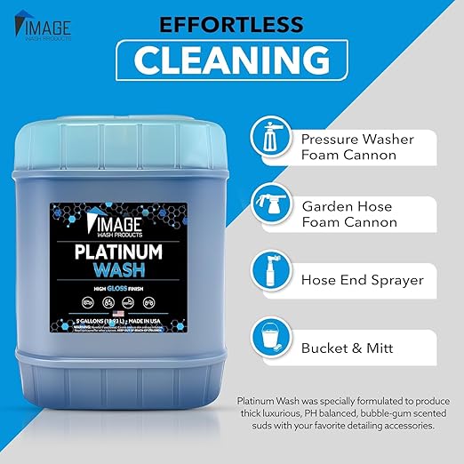 Image Wash Products - (5-Gallon Platinum Wash Car Soap – Car Wash Foam Soap for Foam Cannon & Pressure Washer | High Gloss RV/Truck Wash Soap | Bubble Gum Scent, Detailer Grade Car Soap