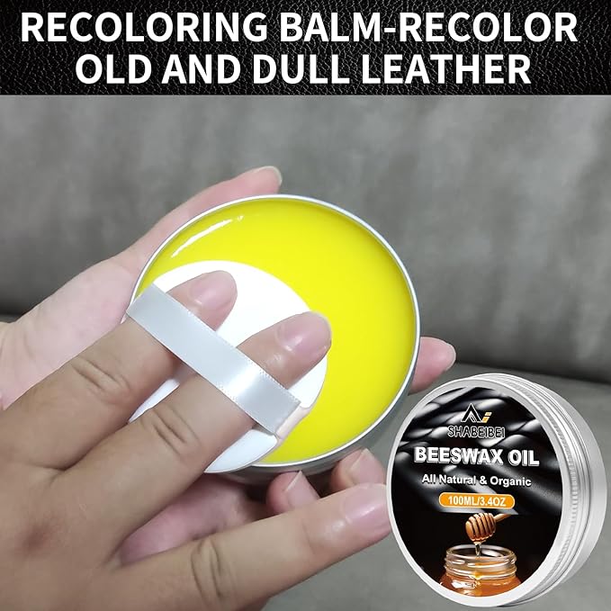 Leather Repair Kit Recoloring Balm Cleaner Conditioner Waterproof Beeswax Oil for Car Seat Furniture Couch Shoe Leather Vinyl(Beige)