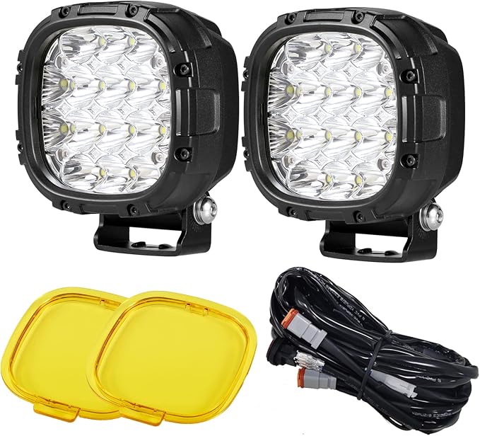 BIGLION.X 4 Inch Pair 160W Round LED Offroad Lights Super Bright Driving Offroad Pod Lights Fog Lights Work Light Bumper Light Pods with Amber Covers Wiring Harness for Pickup Trucks SUV UTV ATV