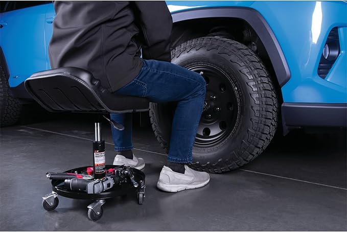 Performance Tool W85020 Tractor Creeper Rolling Work Seat with Storage Tray for Mechanic Garages and Workshops, Black, 24-inch Height