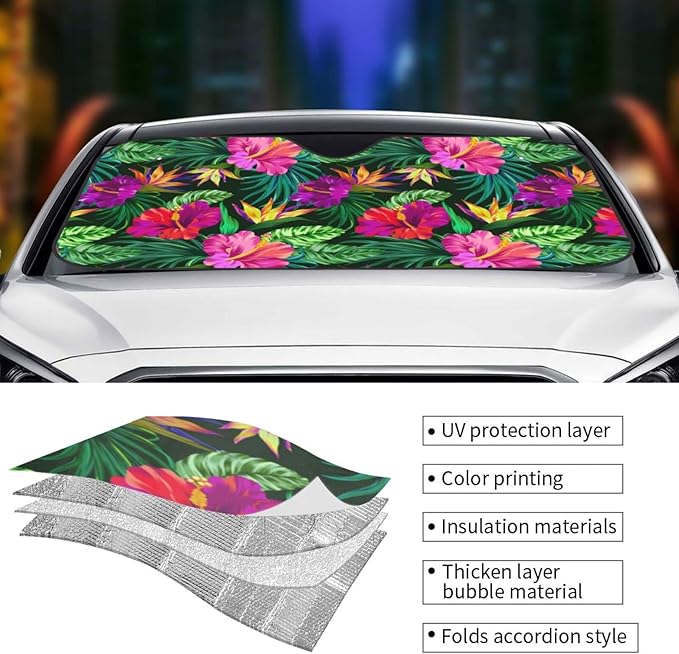 Tropical Flowers Car Windshield Sunshade Front Window Sun Visor Protector Foldable Shield Cover for Truck SUV