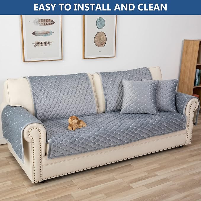 Eismodra Couch Cover,Sectional Couch Covers,Sofa Covers for 3 Cushion Couch,Anti-Slip Sofa Slipcovers for Dogs Cats Kids Loveseat Recliner L Shaped Armrest Backrest,Light Gray 43''x70''(Only 1 Piece)