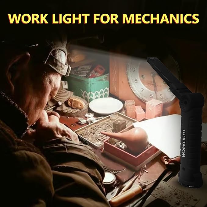 Suranew LED Worklight Flashlight, COB Rechargeable Work Lights with Magnetic Base 360 Degree Rotate and 5 Modes Portable Flood Light Inspection Construction Light for Car Repair (Black Green, 2 Pack)