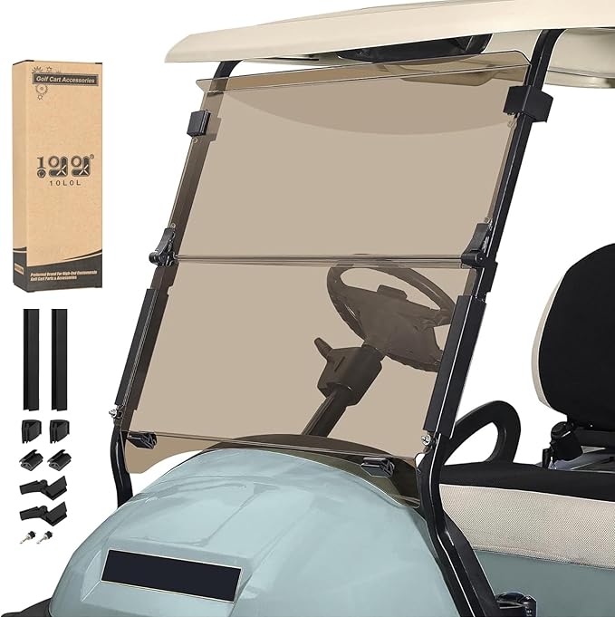 10L0L Golf Cart Windshield for Club Car Precedent 2004-Up, Tempo, 2017-Up Onward, Clear/Tinted Fold Down Club Car Windshield Anti-UV Impact Resistant - 37.5"W X 33.6"H