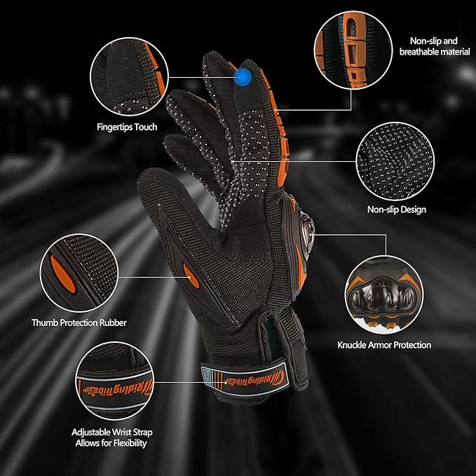 Motorcycle Gloves for Men and Women Full Finger Touchscreen Mountain Dirt Bike Gloves for Powersports BMX ATV MTB Driving Motocross Cycling Gloves(M, Orange)