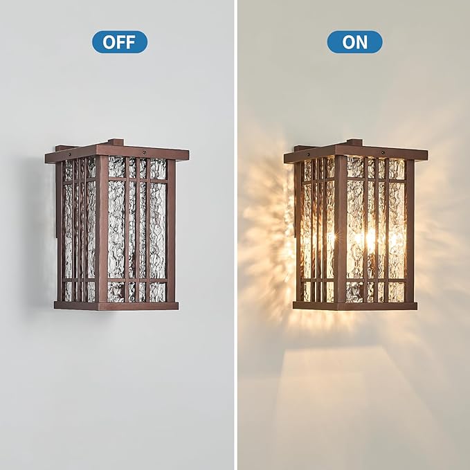 2-Light Outdoor Wall Light E26 Base Metal Frame - Brown Exterior Waterproof Lanterns with Clear Glass,Porch Wall Mount Lighting for Garage, Patio(Bulb not Included)