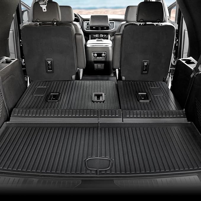 Floor Mats Set for 2021-2025 Chevrolet Chevy Tahoe/GMC Yukon 7 Seats Accessories, Full Coverage All Weather Floor Mats Cargo Mat with 3rd Row Backrest Protectors & Door Sill Guards