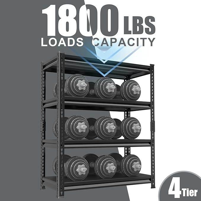 40" W Garage Shelving Heavy Duty，1800LBS Loads Metal Shelving Units and Storage,4-Tier Garage Storage Shelves Heavy Duty, Industrial Utility Shelves,40”W x 16”D x 72”H(Black)