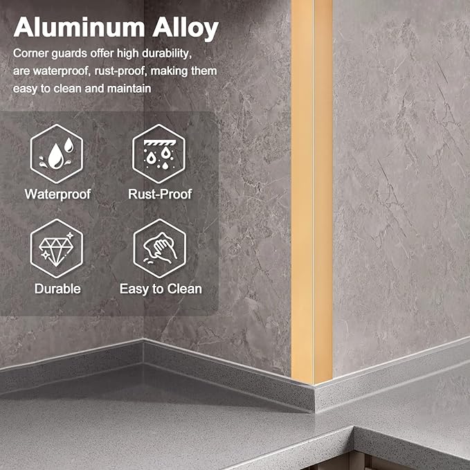4PCS 45" Aluminum Metal Corner Protectors, Self Adhesive Corner Guards, Metal Wall Edge Protector Strip, Furniture Corner Protectors, Wall Cabinet Baseboard Decoration 45" x 1" (Copper Gold)