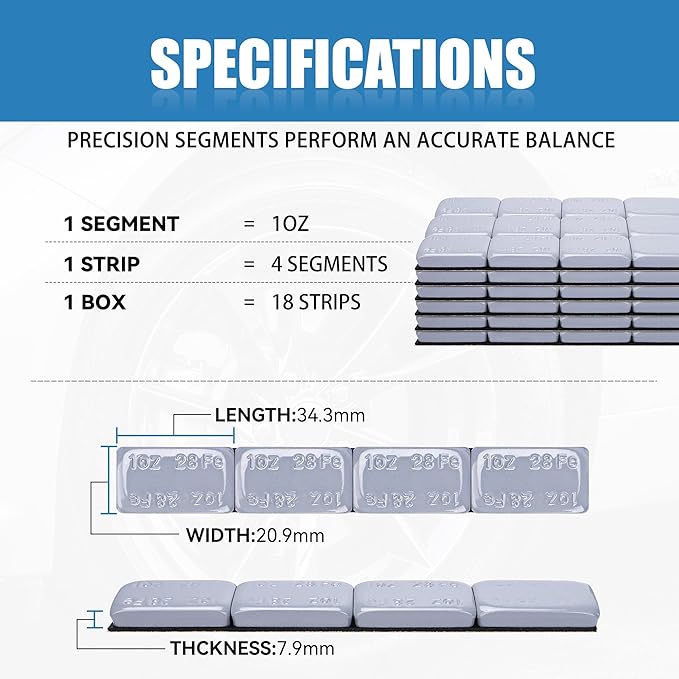 1OZ Adhesive Wheel Weights, Grey 1 oz Stick on Wheel Weights,A Box of 18 Strips, 4 Segments/Strip (72 oz Pack)