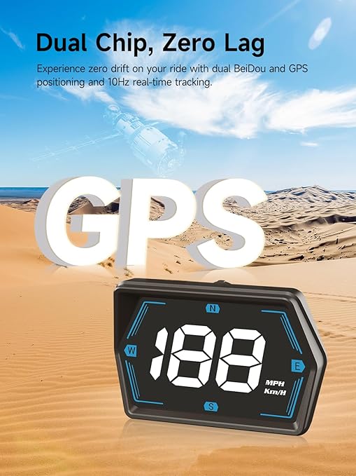 Moman Car HUD Digital Speedometer for Car Head Up Display KM/H MPH Compass Direction USB Cable Plug & Play Over Speed Alert for All Vehicle