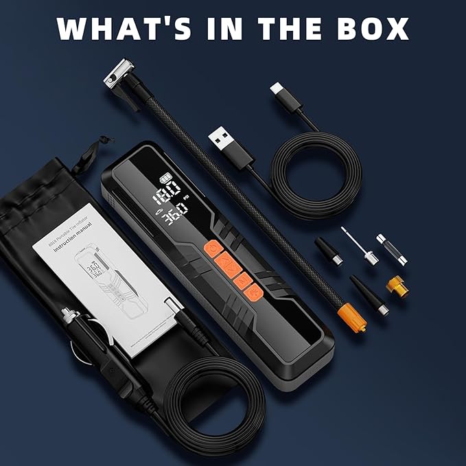 Tire Inflator Portable Air Compressor, Air Pump for Car Tires, Bike Pump, Portable Tire Inflator for Car, Motorcycle, Bicycle, Balls - 150PSI, 6000mAh Battery, LED Light Auto Shut-Off Function