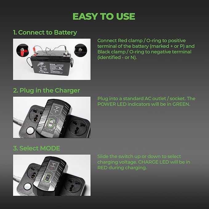 Infinity 1A Battery Charger, 6V / 12V, 3 Stage Charging, Battery Maintainer, Trickle Charge for Lead Acid, Gel, Lithium-ion, STD Batteries in Car, RV, Motorcycle, ATV, Boats