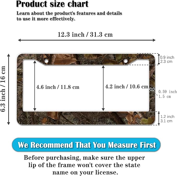 License Plate Mount for Men Multicolor License Plate Frames for Women Camo Universal Aluminum Car Accessory 2 Pack with Screw Covers Set