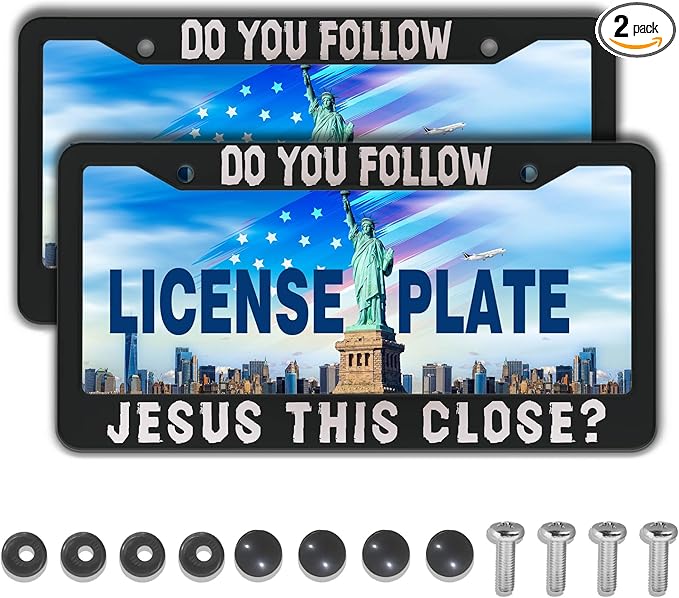 License Plate Frames Black and White License Plate Cover Do You Follow Jesus This Close Universal Aluminum Car Accessory 2 Pack with Screw Covers Set