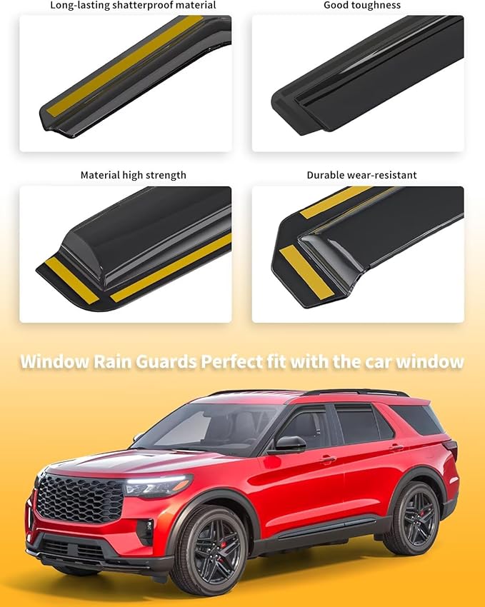 in-Channel Window Rain Guards Fit for Ford Explorer 2020 2021 2022 2023 2024 2025 Extra Durable Window Visors Window Deflectors Vent Visors Vent Shades Car Accessories-4 pcs 2-Q10