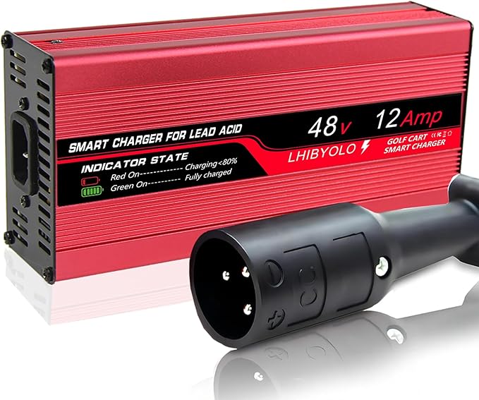 48V Golf Cart Battery Charger for 12A Club Car,with 3 Pin Round Plug, 12 Amp Golf Cart Battery Charger 48 Volt Club Car Charger,16FT