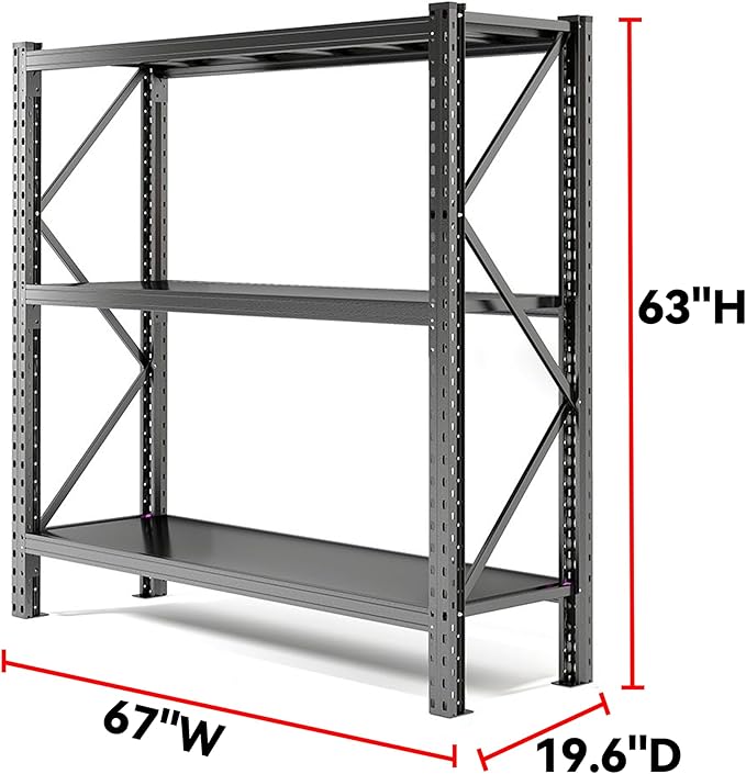 Heavy Duty 5-Tier Metal Shelving Unit with Adjustable Heights - 67" W x 63" H x 19.6" D, 4500 lbs Load Capacity - Industrial Garage Storage Solution for Workshop, Basement, and Home Organization