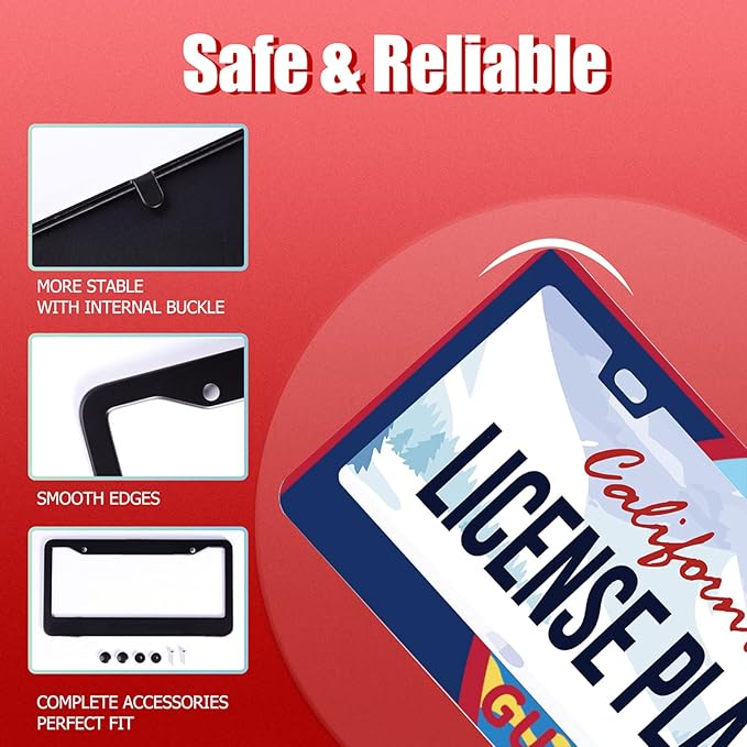 Personalise Guam Flag License Plate Frames Round Hole Guams License Plate Frame Car Universal Accessories Stainless Steel Cars Decorative 2 Holes Screws Fits Standard US Vehicles Size 12.2 x 6 Inch