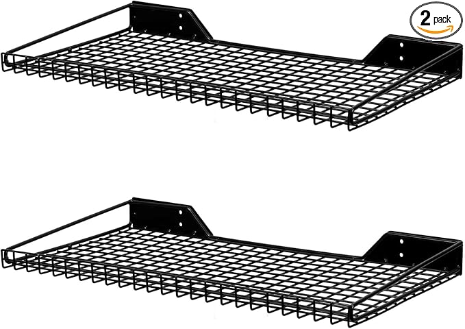 Wallmaster Garage Wall Shelf 2 Pack 23.6"x11.8" Wall Mount Heavy Duty Metal Shelves Mesh Storage Rack for Garage, Office, Basement and Kithcen, max Load 65 lbs (Black)