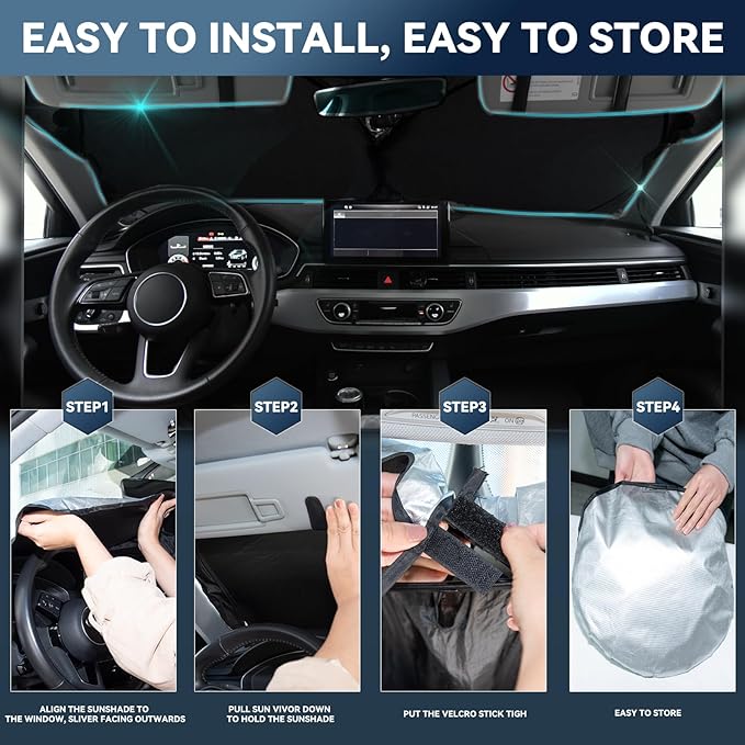 for Ford f150 2012-2014 Windshield Sun Shade - 4 Layers Car Sunshades for Front Windows Shade Cover Custom Fit f150 Sun Visor 240T Retractable Shade Blocks UV Rays Car Accessories