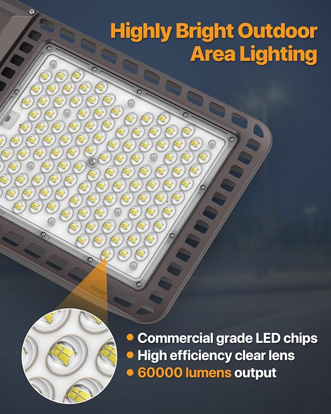 Led Parking Lot Light 400W 60,000LM Slip Fitter Street Pole Light with Dusk-to-Dawn Photocell 5000K 100-277V IP65 Waterproof Outdoor Commercial Area Lighting for Parking Lot, Roadways 2Pack