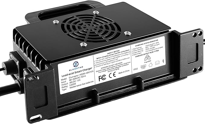 1400W Lead Acid Battery Charger 48 Volt 15 AMP 3-Pin Triangular Plug EZGO RXV & TXT Golf Carts