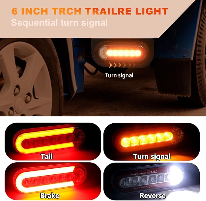 Agrieyes Trailer Lights with Bracket, Oval LED Trailer Lights with Sequential Turn Signal, Tail, Brake, Reverse, Submersible Boat Trailer Light kit for Trucks, Tractor, Utility Trailer, RV, Caravan
