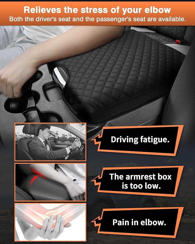 Shademax Center Console Cover for 2013-2018 Ram 1500 & 2013-2024 Ram 2500/3500/1500 Classic Accessories Armrest Cover Cushion Pad for Jump Seat Console Leather Armrest Seat Box Console Lid Protector