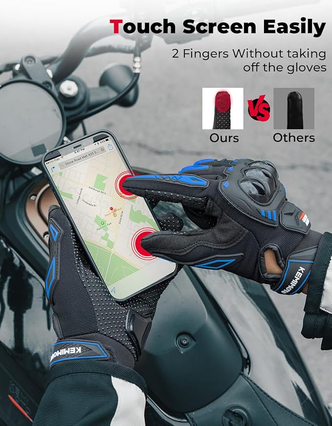 KEMIMOTO Motorcycle Gloves for Men/Women, Touchscreen Dirt Bike Gloves with Shell, Anti-Slip for Motorbike, Riding, Racing, Cycling, Dirt Bike, ATV, UTV, Motocross, BMX, Hiking