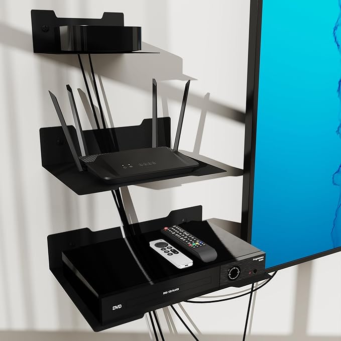 Floating Metal Wall Mount Shelf, Shelf for TV Cable Box,Apple Roku, Sound Bar,Soundbar, Camera,Decor Display (1, Small)