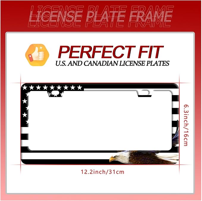 American Flag and Eagle License Plate USA Flag License Plate Stainless Steel Parts Funny License Plate Decorative with Screws Size 12.3" x 6.3" for Women Men