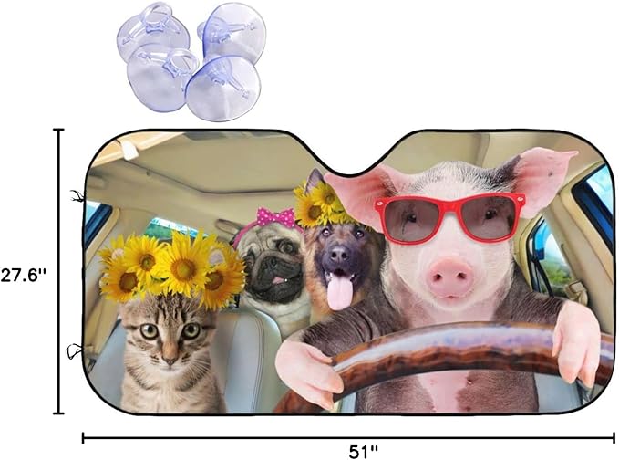 Car Windshield Sunshade Front Window Sunflower Pig Dog cat Drive Sun Visor Protector Foldable Shield Cover for Truck SUV