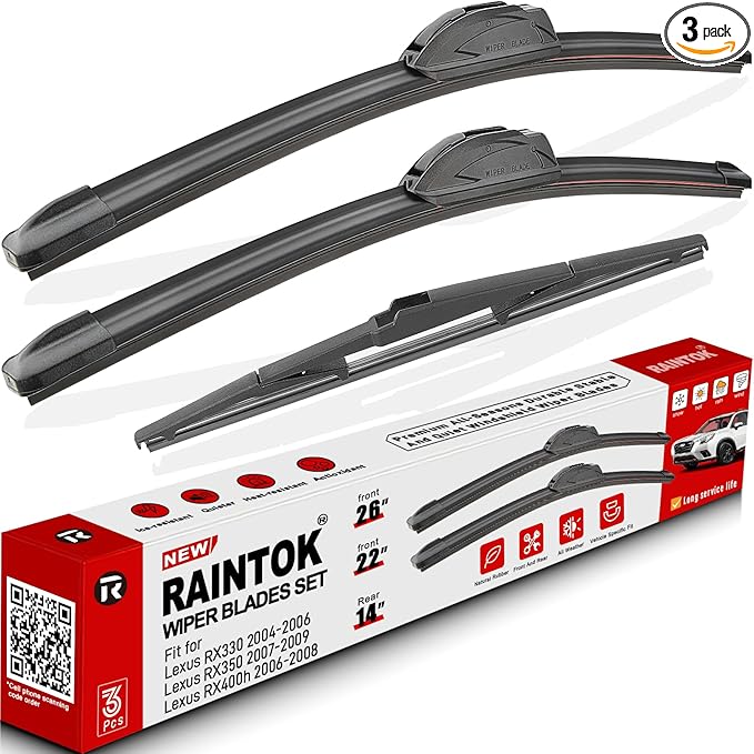 Windshield Wiper Blades Replacement for Lexus RX330 2004-2006, RX350 2007-2009, RX400h 2006-2008 - Front Rear Wipers Blade Set 26" 22" 14" (Pack of 3)