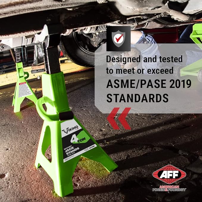 AFF Viking 4 Ton Jack Stand Set - Heavy Duty Ratchet Style Jack Stands - Pair