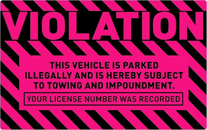 easykart labels 50 Parking Violation Stickers,5 x 8 inch “Violation - Vehicle Illegally Parked, Subject to Towing/Impoundment” Parking Violation Stickers with Permanent Adhesive, Fluorescent