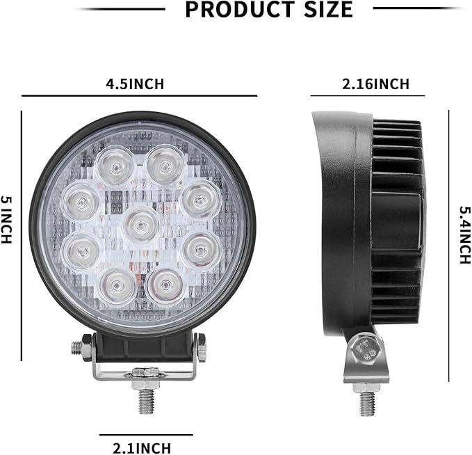 AUXMOTEC 27W Spot Blue Round Work LED Light Fog Offroad Off Road Lights Driving Lamp Waterproof for Hunting Pickup UTV Truck Car Boat SUV Boat 4WD ATV 12V 24V 4x4 Tractor Motorcycle（2pcs）