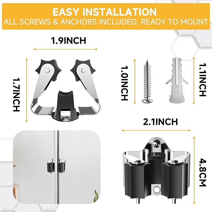 Broom Holder Wall Mount – 12 Pack Broom Rack with Star Shaped Rubber Rollers & Nickel Plated Brackets for Strong Grip and Long Life – Ideal for Garden Tools Organization