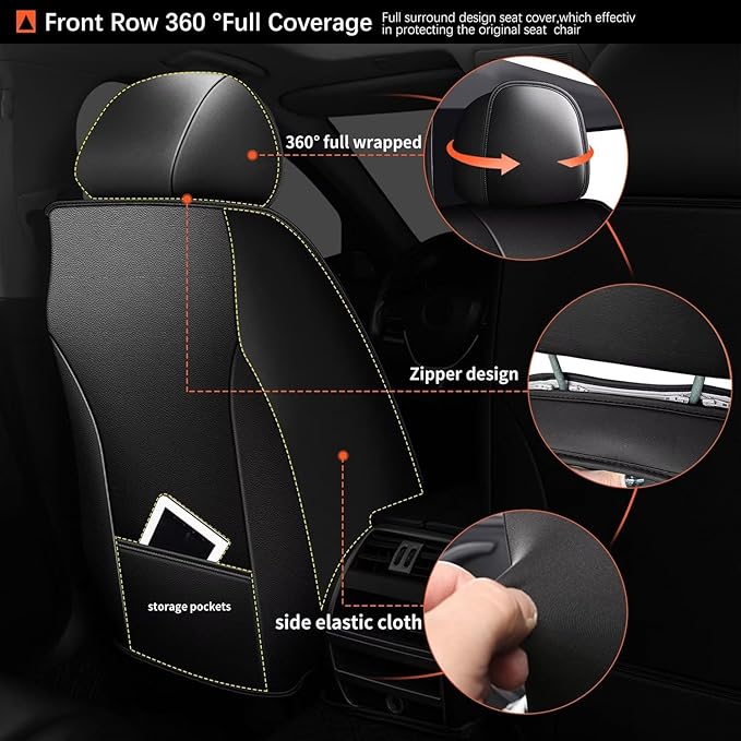 Front Seat Covers for Toyota Camry 2012-2023 2024 2025 Leather Ice Silk Breathable Car Seat Cover Protector (2 Seats & Black)