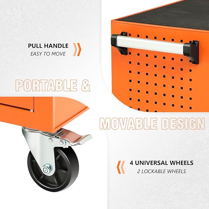 DNA MOTORING 3-Drawer Rolling Tools Chest, Rolling Tool Storage Cabinet, Heavy Duty Mechanic Tool Cart, Trolley Organizer for Garage, Warehouse, Workshop, Orange, TOOLS-00405
