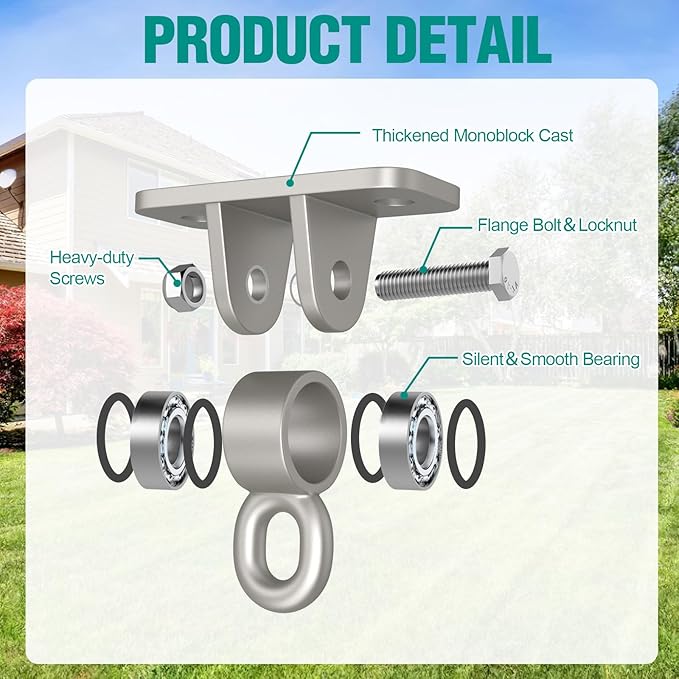 BETOOLL Swing Hangers with Bearing, Heavy Duty Porch Swing Hanging Kit for Outdoor Playground Tree Ceiling Mount Swingset Hardware Bracket Hooks for Hammock Yoga Punching Bag Accessories 4PCS Silver