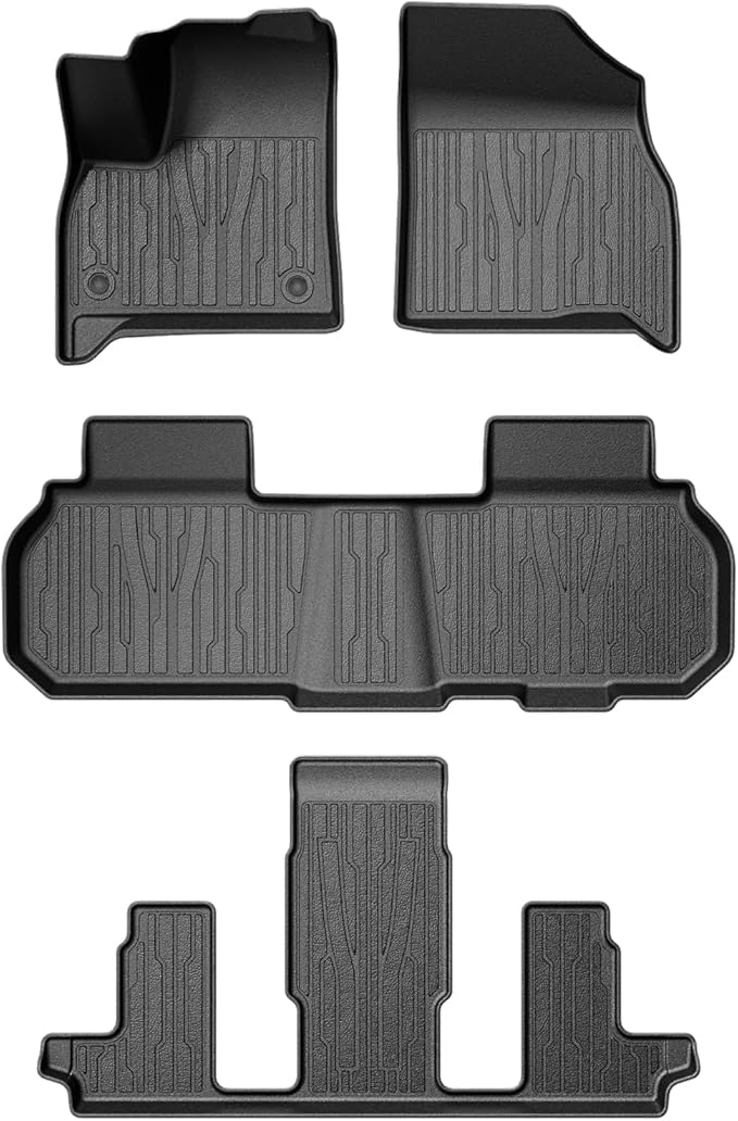 TripleAliners Floor Mats All Weather Compatible with 2024+ GMC Acadia/Chevy Traverse|2nd row captain's chairs/2025 Buick Enclave Accessories Full Set Floor Liners TPE Custom Fit Protector Car Mat 4-pc